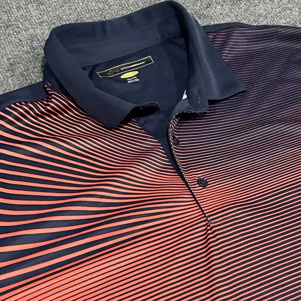 Greg Norman Play Dry Golf Polo XXL Navy Pink Striped Sunburst Pattern Shirt